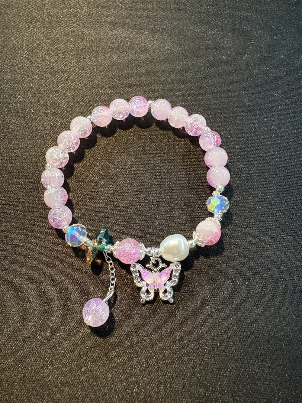 Pink Beaded Bracelet with Butterfly Charm